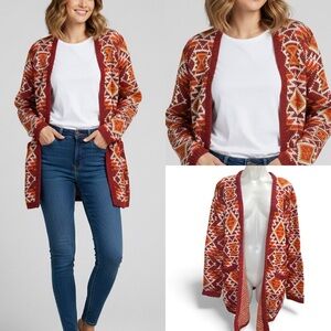 Element Red and Orange Geometric Cardigan